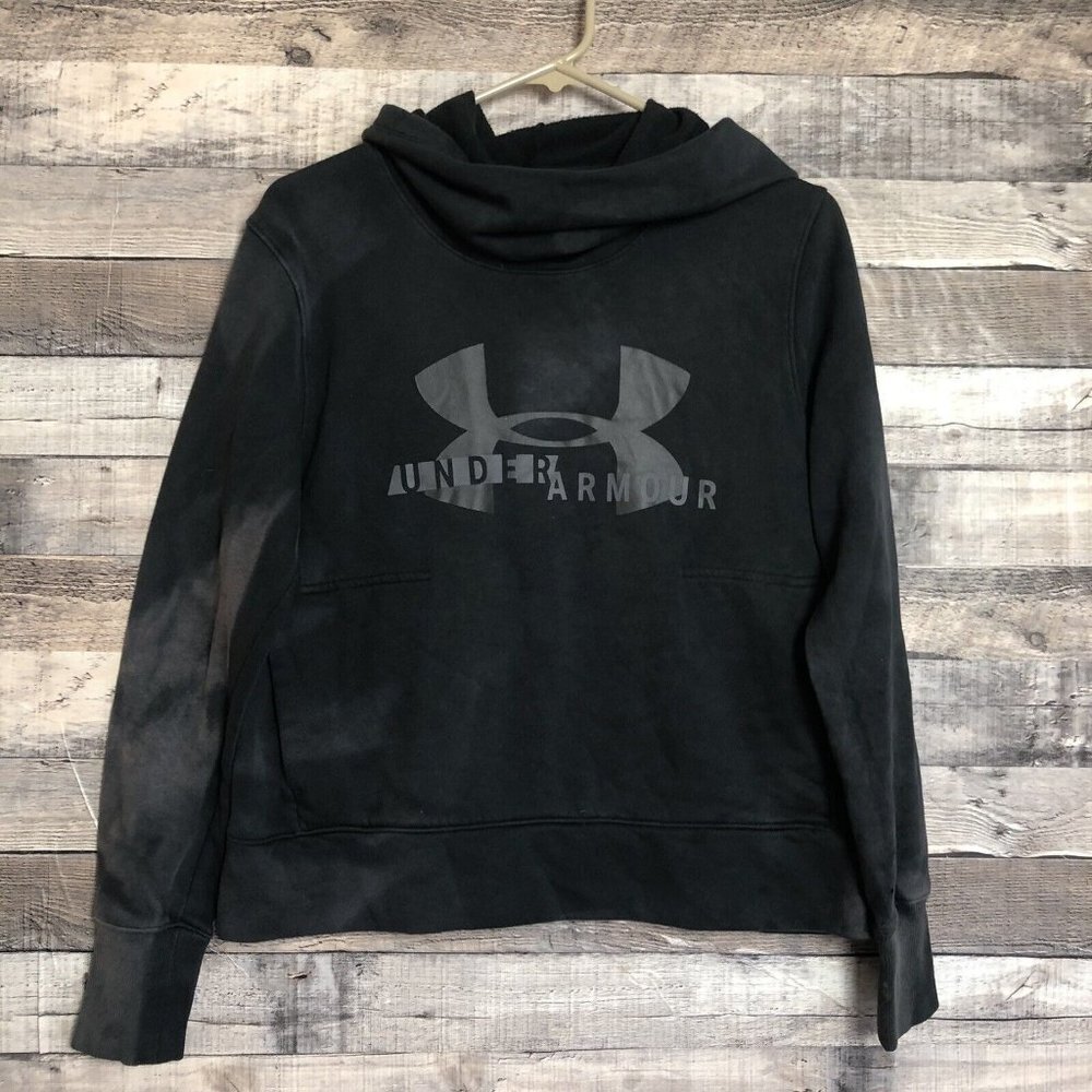 Under Armour Hoodie Women's Size M Black Bleach Dyed Cowl Neck Hooded Sweatshirt